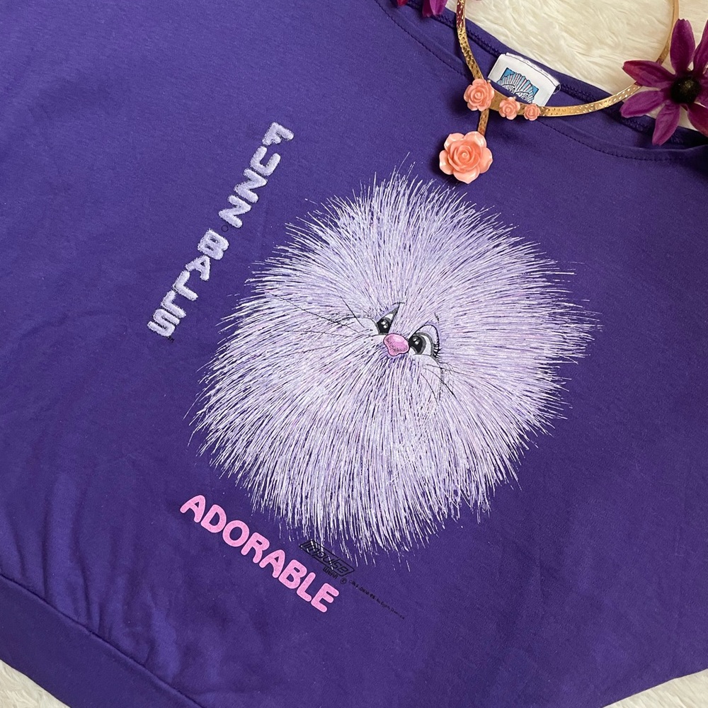 Vintage 80s retro rare Fuzz balls ADORABLE purple graphic tee - Picture 11 of 17